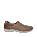 Shop Anvers 78 Josef Seibel. Side view of a light brown leather shoe with material cor breathability over the toe. Darker leather accents on top of the upper and heel. Shop in-store and online with shoe&me