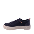 Side view of Bobs Copa Skechers sneaker. Black vegan sneaker with rose gold heel pull-tab and lace accents. White sole. Shop Womens Sneakers and Skechers Online and In-store with shoe&me Mount Maunganui