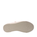 Sole view of Bobs Copa Skechers sneaker. White vegan sneaker with rose gold heel pull-tab and lace accents. White sole. Shop Womens White Sneaker and Skechers Online and In-store with shoe&me Mount Maunganui