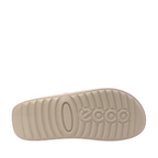 Sole view of Cozmo Womens Ecco Slide. Light Beige coloured sole, Velcro adjustable two-strap slide. Shop Womens summer slides and sandals online and in-store with shoe&me Mount Maunganui NZ
