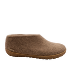 Side angle view off sand coloured felt wool Glerup shoe or slipper. Shop slippers online and instore with shoe&me Mount Maunganui.