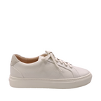 Womens Frankie4 White tumbled leather shoe with bright white sole and white laces with white edges. Shop Womens comfy and supportive sneakers, designed by podiatrists