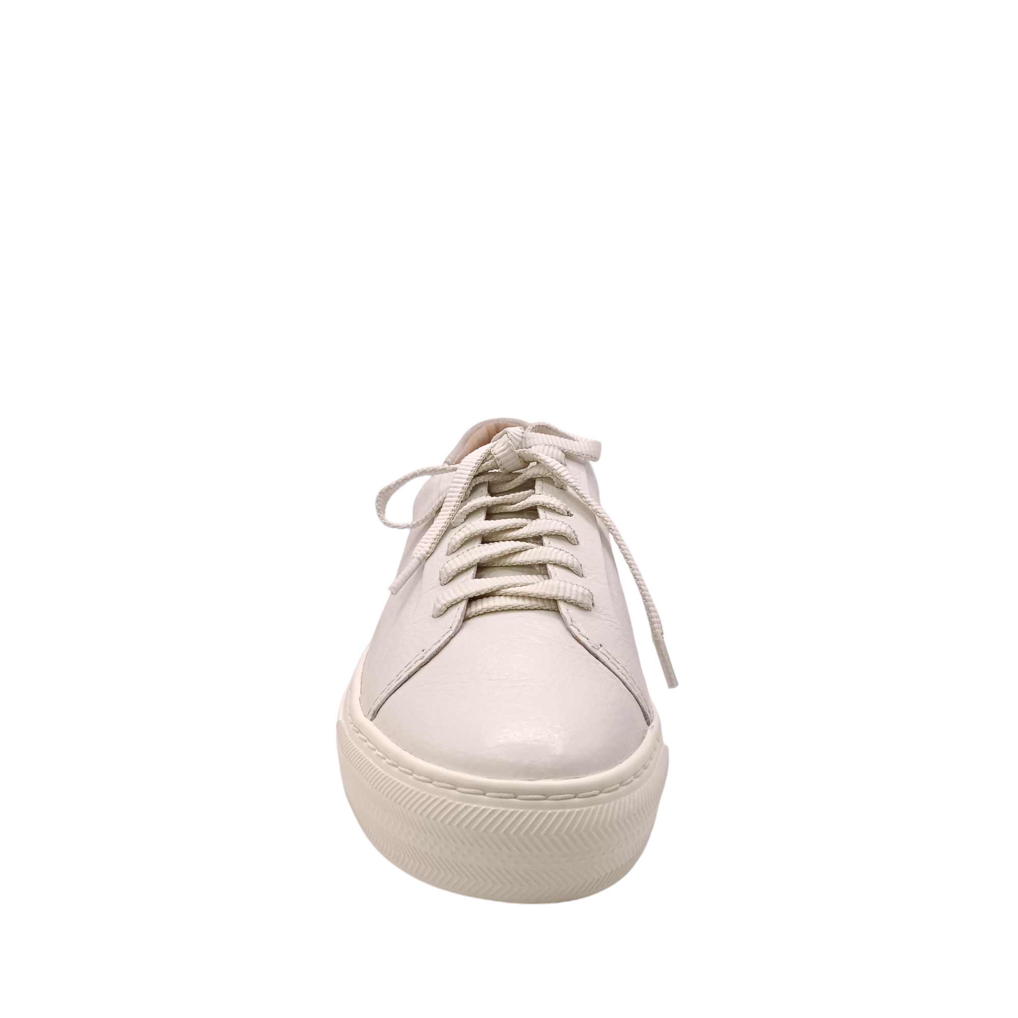 Womens Frankie4 White tumbled leather shoe with bright white sole and white laces with white edges. Shop Womens comfy and supportive sneakers, designed by podiatrists