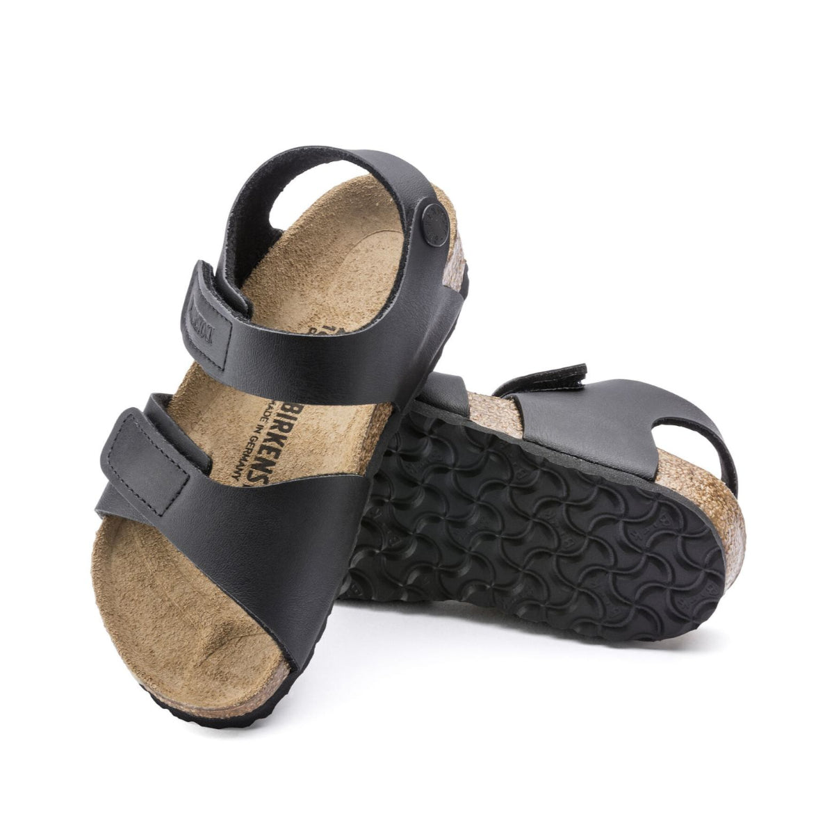 Kids Birkenstock black sandals with cork footbed