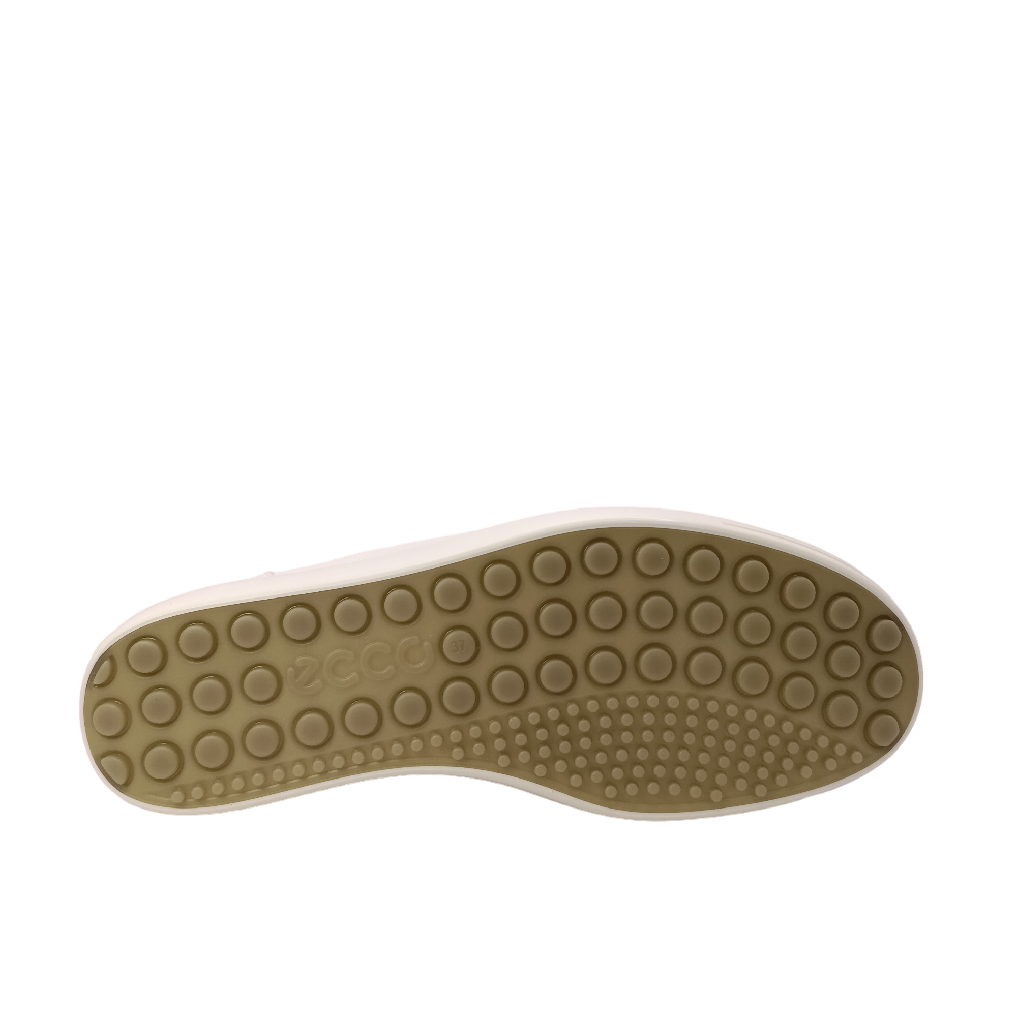 White Circle pattern on side top with a v shape heel Shop Womens Hi-cut white sneaker from Ecco.  View of side white leather sneaker with white laces. Shop shoe&me Mount Maunganui NZ.