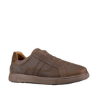 Side View of brown oiled leather, with external stitchinmg pattern and a suede heel. No laces-Slip on. Shop Mens and Womens Hush Puppy Winter Shoes, and other styles available online and in-store with shoe&me Mount Maunganui Tauranga NZ.