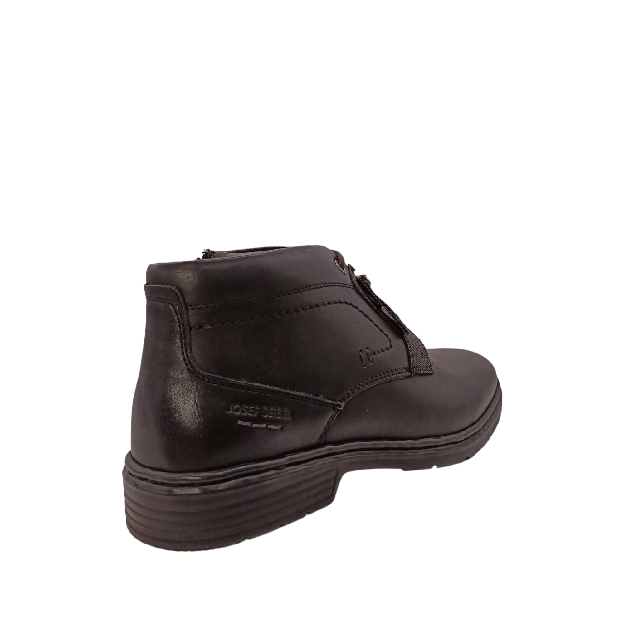 Back view of Black Anvers 17 Josef Seibel boot. Hand stitched details with laces up front and a side zip on the inner side of boot. Shop Mens Boots online and in-store with shoe&me Mount Maunganui Tauranga.