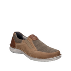 Shop Anvers 78 Josef Seibel. Side angle view of a light brown leather shoe with material cor breathability over the toe. Darker leather accents on top of the upper and heel. Shop in-store wand online with shoe&me