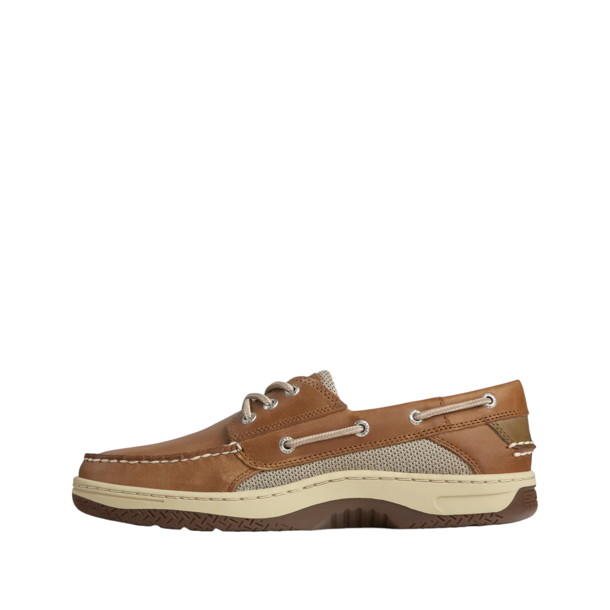 Shop Billfish from Sperry. Brown leather boat shoe with mesh pieces on the side.