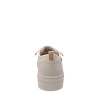 Back view of Bobs Copa Skechers sneaker. White vegan sneaker with rose gold heel pull-tab and lace accents. White sole. Shop Womens White Sneaker and Skechers Online and In-store with shoe&me Mount Maunganui