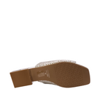 Sole view of Chloe from Capelli Rossi. Ice Silver Leather slide with a mirrored small square heel. Shop Womens Slip-on Slides online and in-store with shoe&me Mount Maunganui NZ