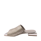 Side view of Chloe from Capelli Rossi. Ice Silver Leather slide with a mirrored small square heel. Shop Womens Slip-on Slides online and in-store with shoe&me Mount Maunganui NZ