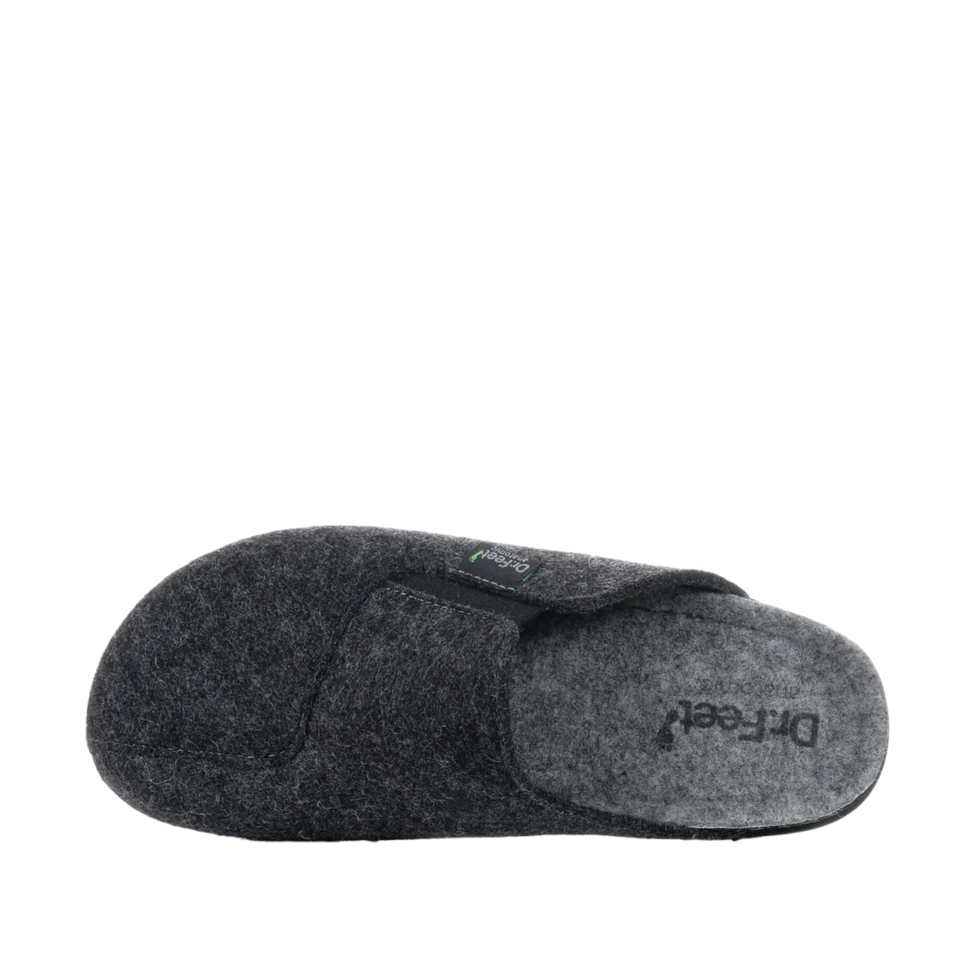 Shop Mens Felt Mule Slippers Online and In-store. Dark Grey felt with light grey inner sole. Slight Gusset on out side of upper. Shop Online and In-Store with shoe&me