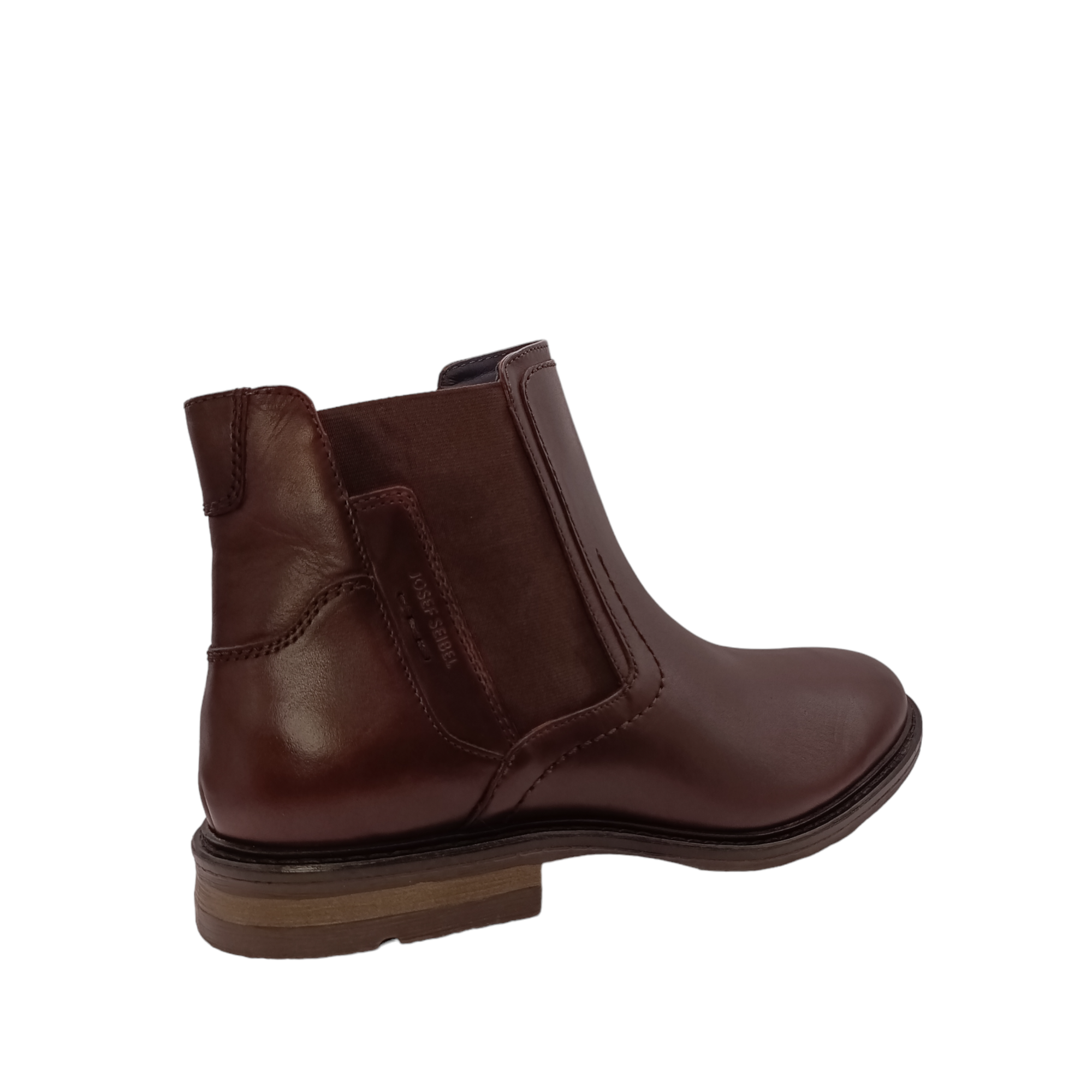 Side angle view of Earl 08 from Josef Seibel. Brown leather boot with large gusset. Shop online and instore with shoe&me