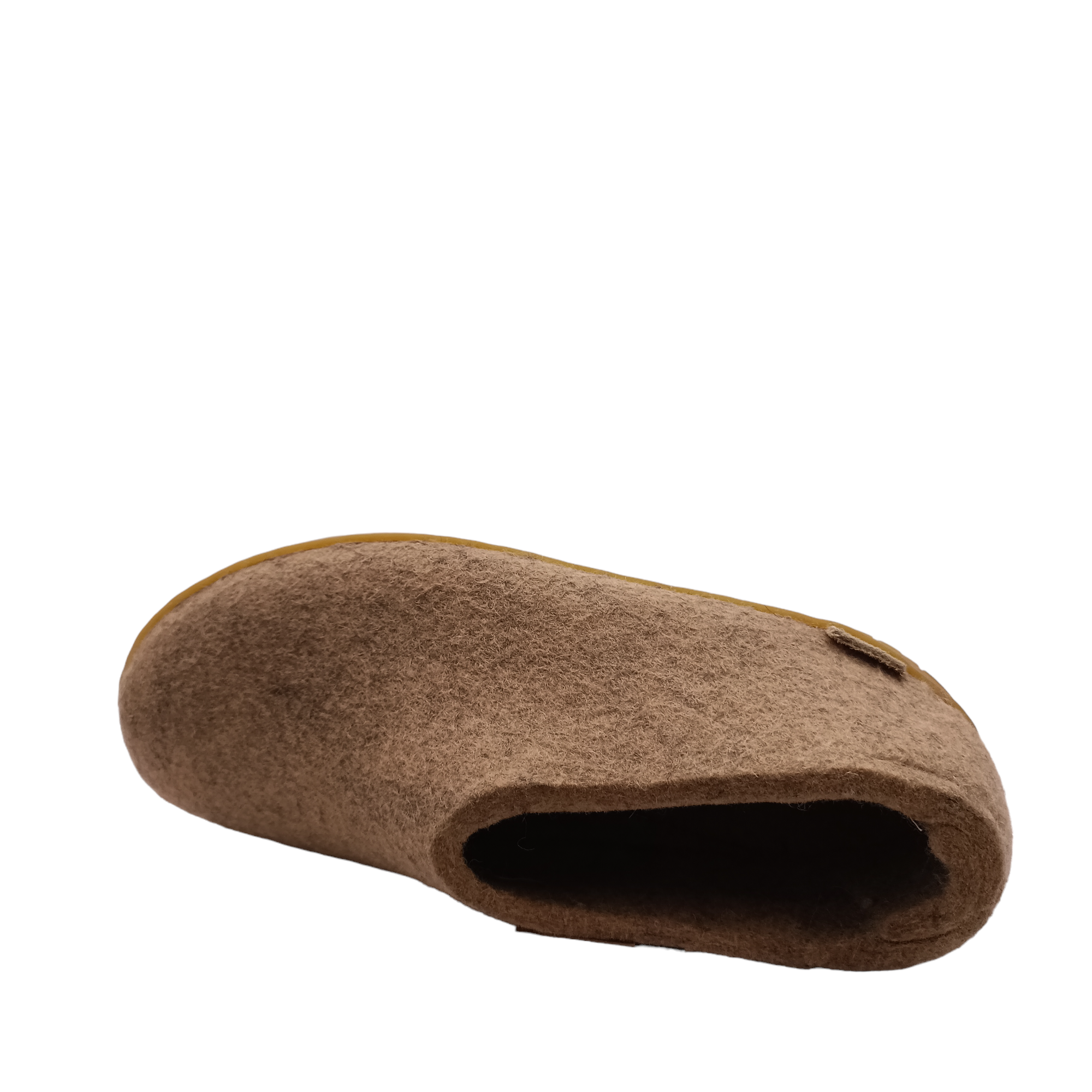 Top view of sand coloured felt wool Glerup shoe or slipper with natural rubber sole. Shop slippers online and instore with shoe&amp;me Mount Maunganui.