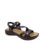 Side view of Ibiza 70 Sandal from Westland- part of Josef Seibel. Black leather straps. 3 adjustable straps with sturdy hook and loops. Shop Womens Summer sandals online and in-store with shoe&me Mount Maunganui NZ