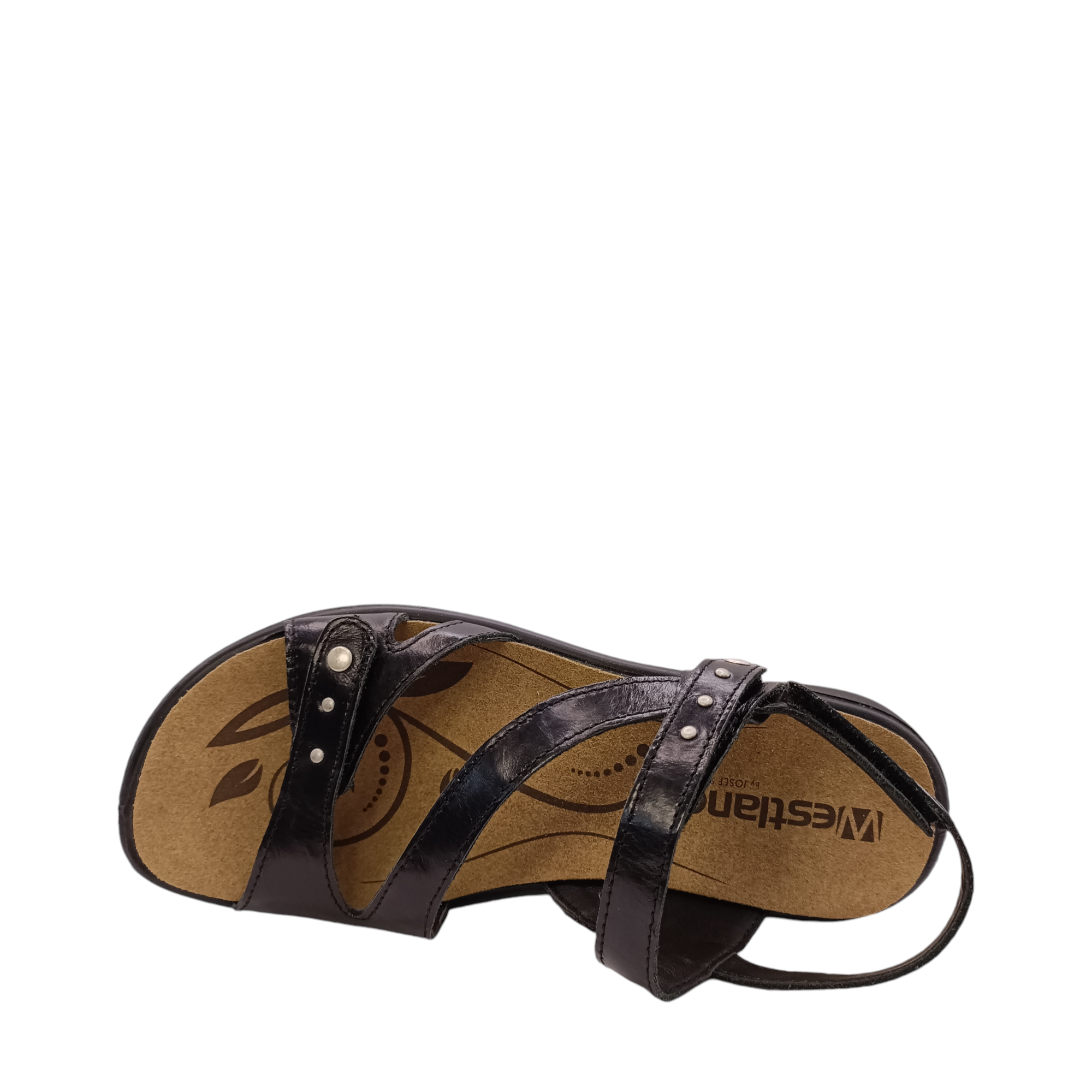 Top view of Ibiza 70 Sandal from Westland- part of Josef Seibel. Black leather straps. 3 adjustable straps with sturdy hook and loops. Shop Womens Summer sandals online and in-store with shoe&amp;me Mount Maunganui NZ