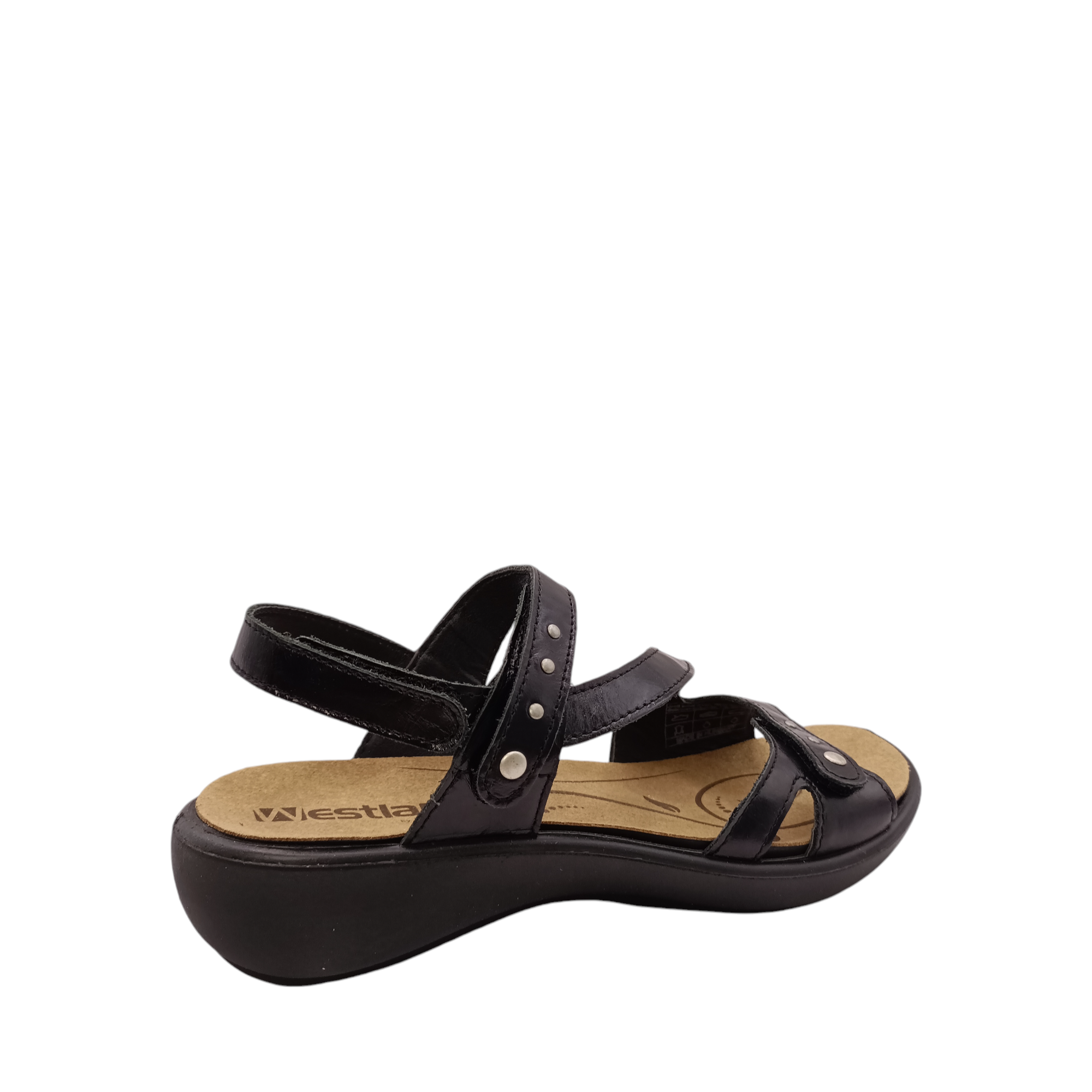 Back side view of Ibiza 70 Sandal from Westland- part of Josef Seibel. Black leather straps. 3 adjustable straps with sturdy hook and loops. Shop Womens Summer sandals online and in-store with shoe&amp;me Mount Maunganui NZ