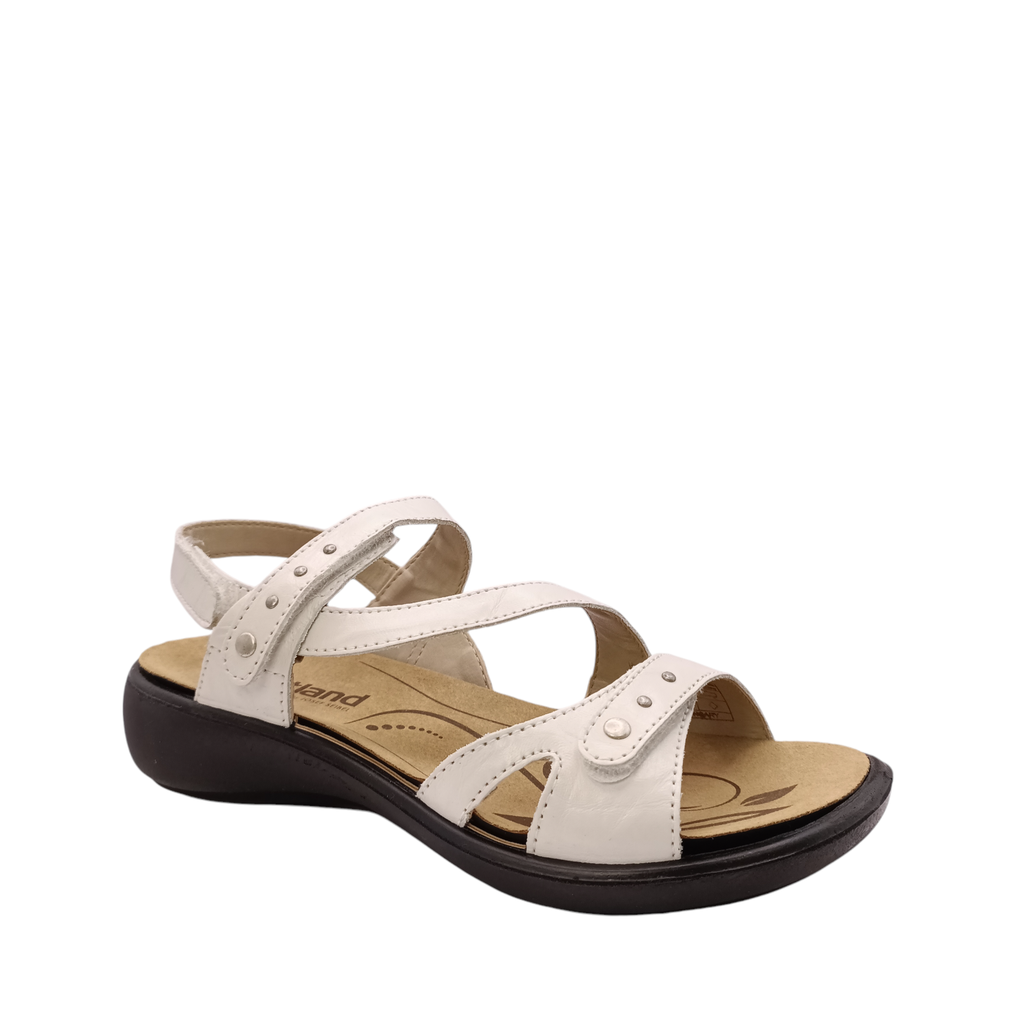 Front view of Ibiza 70 Sandal from Westland- part of Josef Seibel. Off-white leather straps. 3 adjustable straps with sturdy hook and loops. Shop Womens Summer sandals online and in-store with shoe&me Mount Maunganui NZ