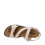 Top view of Ibiza 70 Sandal from Westland- part of Josef Seibel. Off-white leather straps. 3 adjustable straps with sturdy hook and loops. Shop Womens Summer sandals online and in-store with shoe&me Mount Maunganui NZ