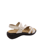 Back side view of Ibiza 70 Sandal from Westland- part of Josef Seibel. Off-white leather straps. 3 adjustable straps with sturdy hook and loops. Shop Womens Summer sandals online and in-store with shoe&me Mount Maunganui NZ