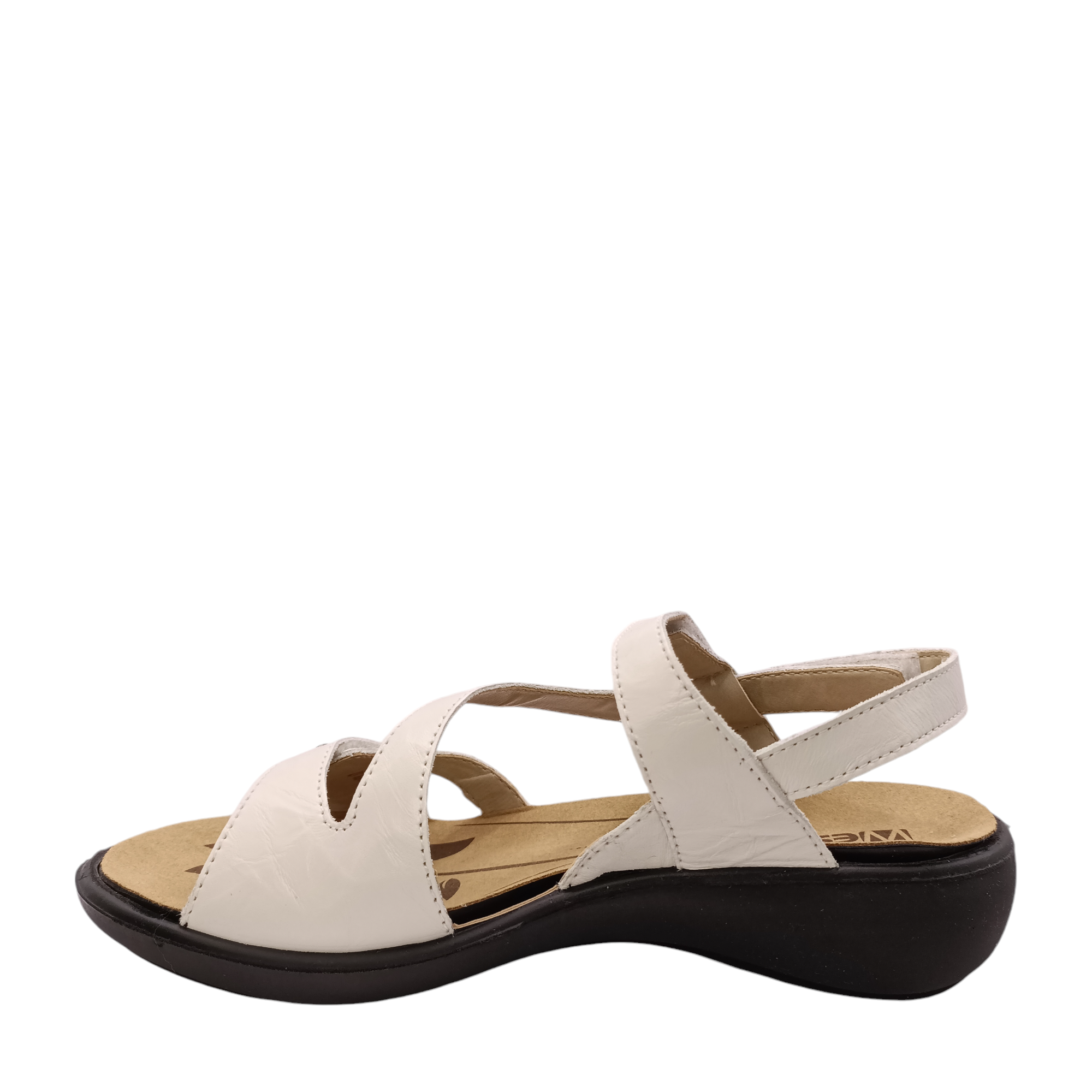 Side view of Ibiza 70 Sandal from Westland- part of Josef Seibel. Off-white leather straps. 3 adjustable straps with sturdy hook and loops. Shop Womens Summer sandals online and in-store with shoe&me Mount Maunganui NZ