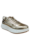 Front view of a bright gold Gelato sneaker with a white speckled sole. shop womens winter sneakers shoe&me NZ