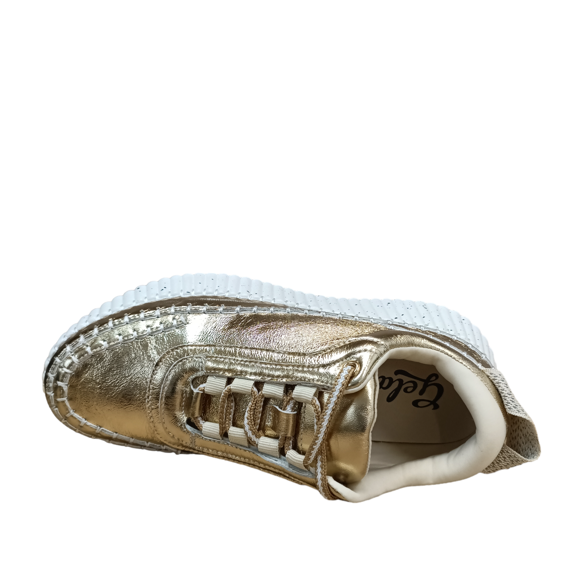 top view of a bright gold Gelato sneaker with a white speckled sole. shop womens winter sneakers shoe&amp;me NZ