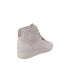 White Circle pattern on side top with a v shape heel Shop Womens Hi-cut white sneaker from Ecco.  View of side white leather sneaker with white laces. Shop shoe&me Mount Maunganui NZ.