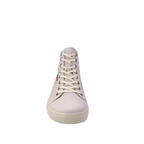White Circle pattern on side top with a v shape heel Shop Womens Hi-cut white sneaker from Ecco.  View of side white leather sneaker with white laces. Shop shoe&me Mount Maunganui NZ.