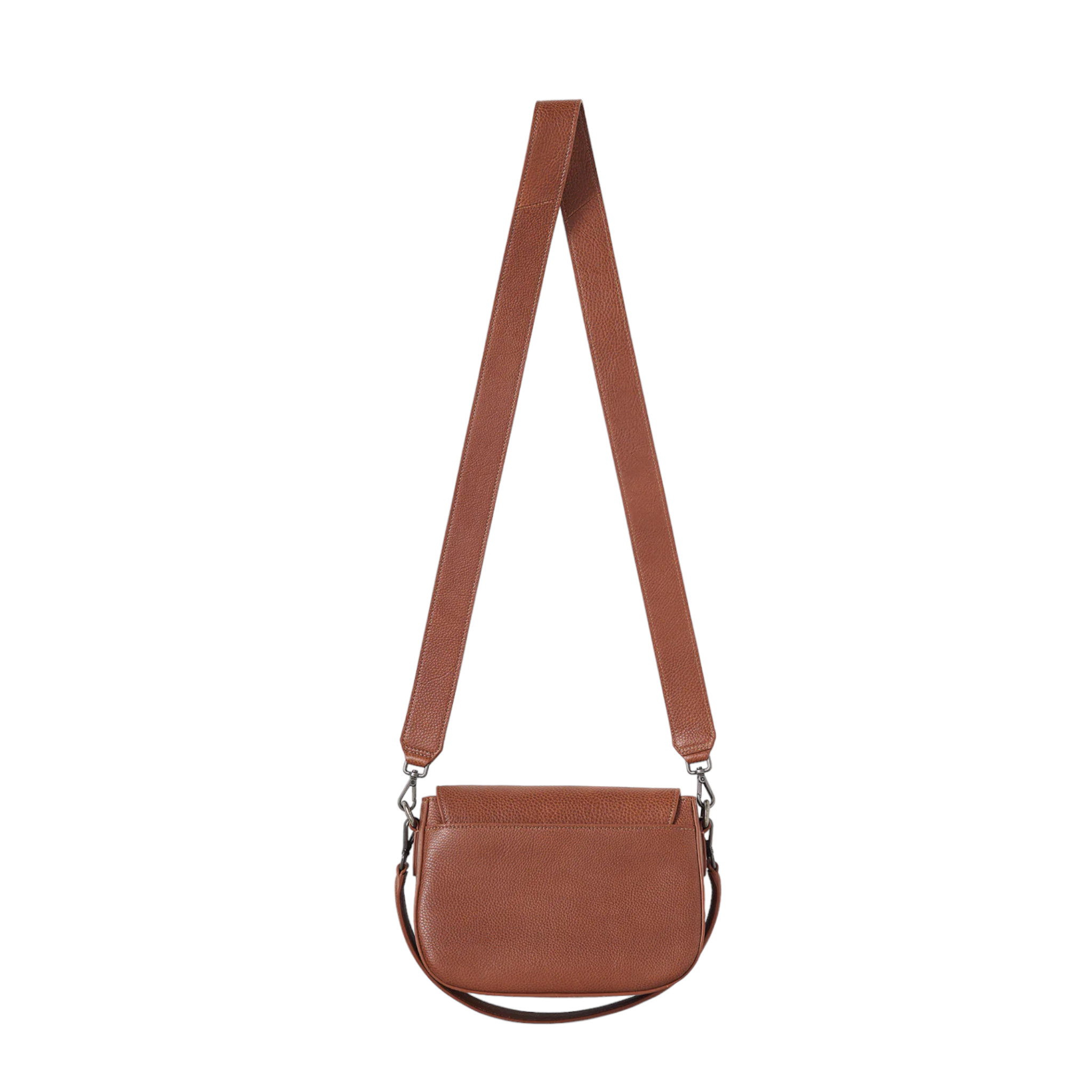 Front view of Quintana Briarwood Chestnut coloured handbag. Crafted with fine leather, with a shoulder strap and a short strap.